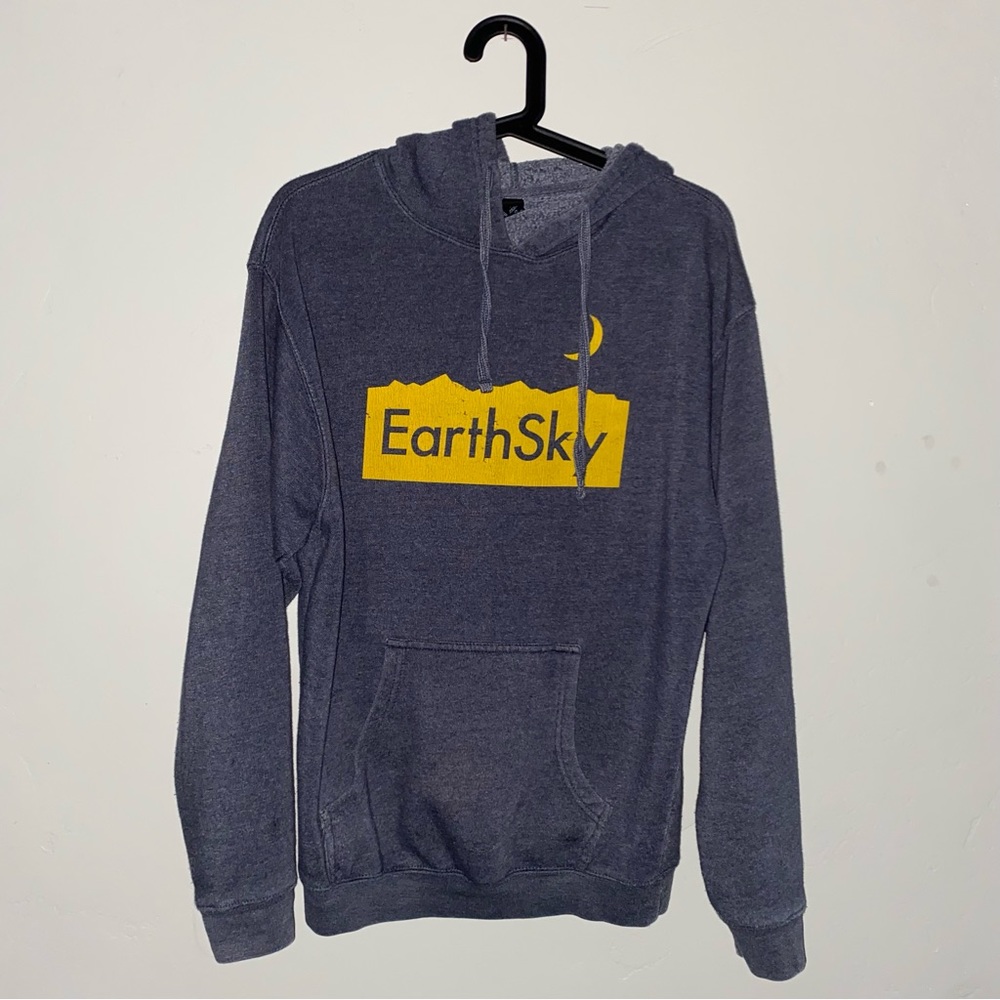 Hoodie EARTHSKY Austin TX blue heather yellow graphic M